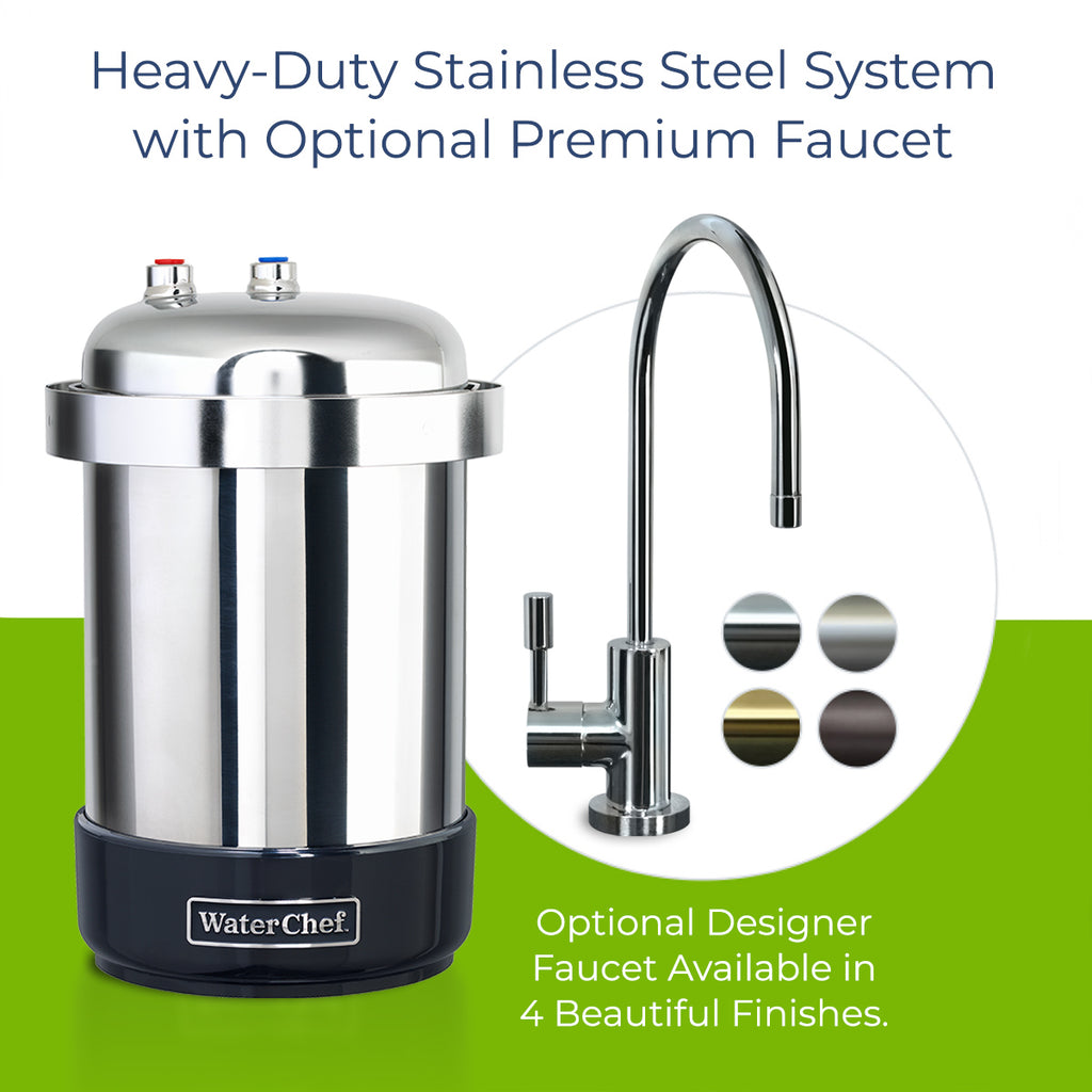 Heavy-duty stainless steel system with optional premium faucet in 4 finishes